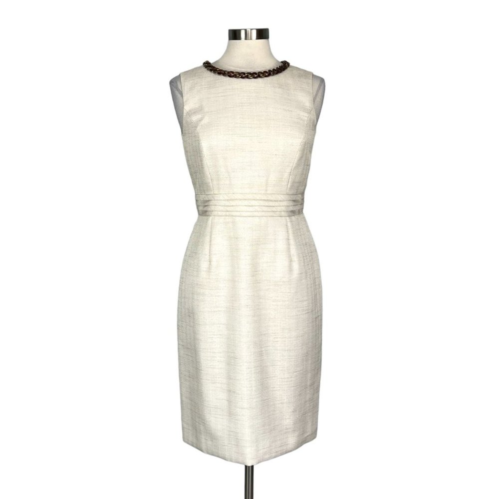 Alex Marie Ivory Tweed Chain Neckline Sleeveless Sheath Dress size 6